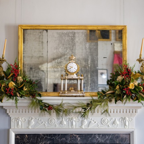 A section of the Declaration written inside a profile silhouette of Jefferson's head with his signature superimposed over both along with the words "Our Guy Wrote It" and "Monticello"