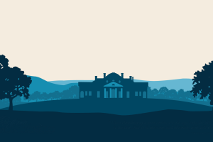 Logo for Monticello's Climb the Mountain... strategic plan that depicts the top of Monticello Mountain and the main house in blue hues