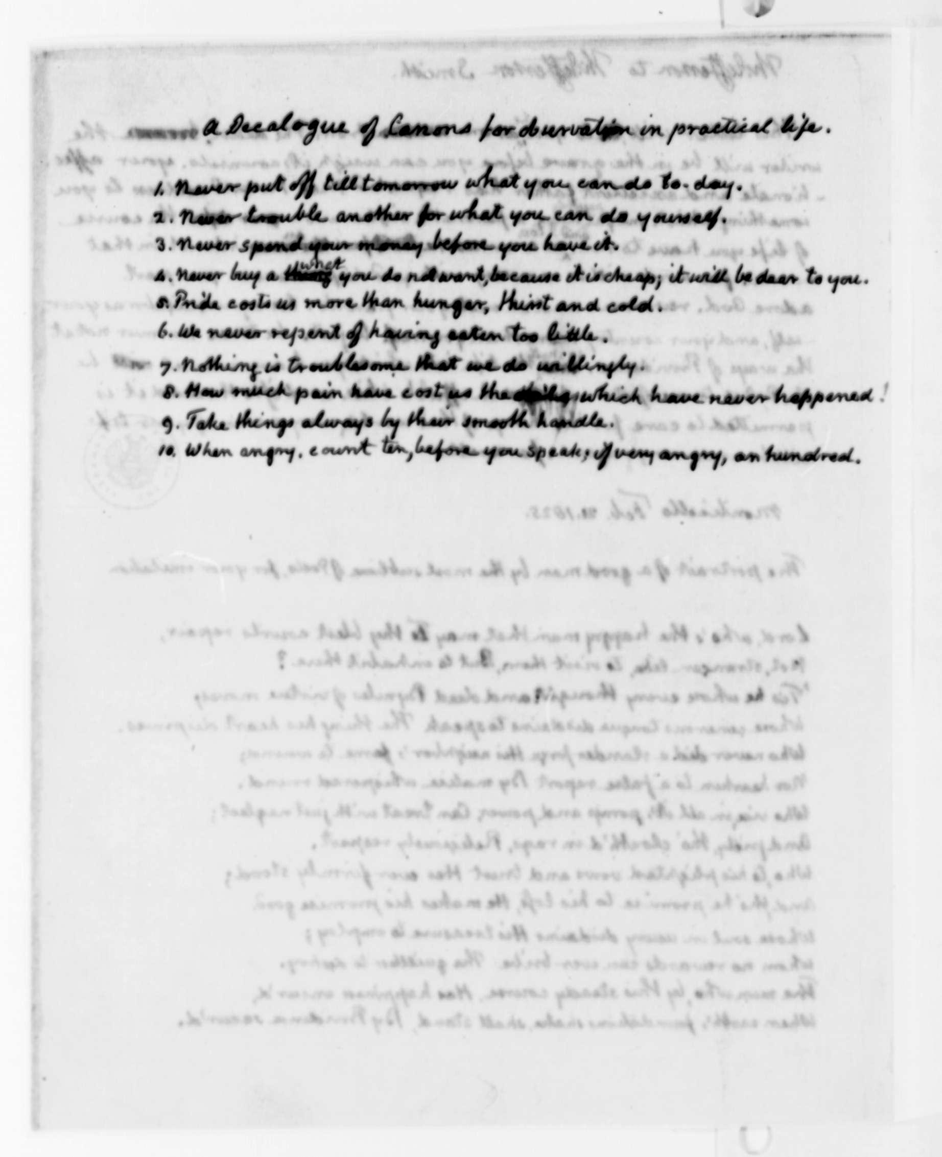 List of canons of conduct in Thomas Jefferson's hand