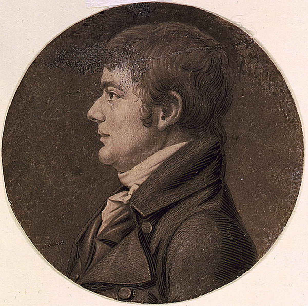 Profile of John Wayles Eppes looking left wearing a high-collared coat and neckerchief