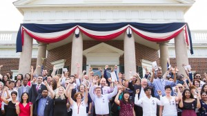 Collage of July 4 celebrations at Monticello and headshot of 2025 ceremony's speaker Ken Burns