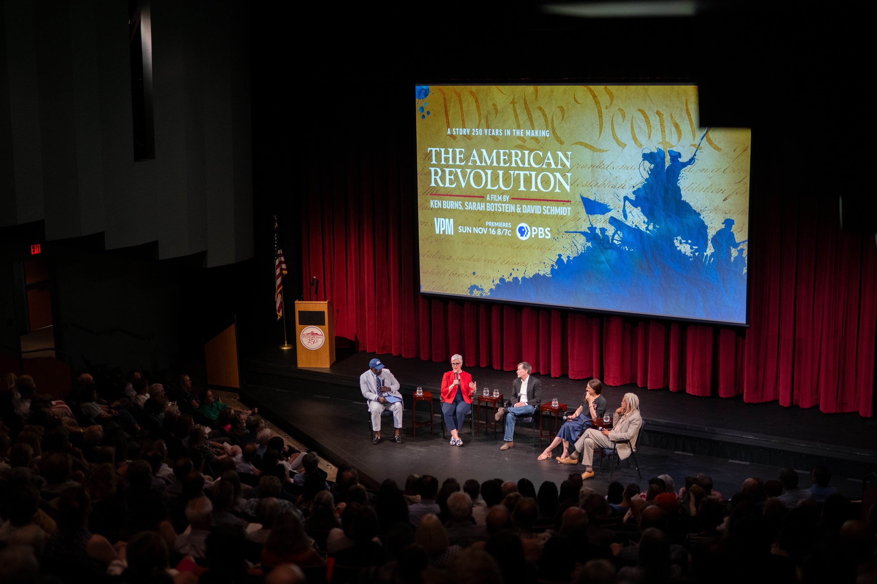 Dr. Jane Kamensky joins Ken Burns and other panelists at an American Revolution documentary event in Charlottesville, July 3, 2025