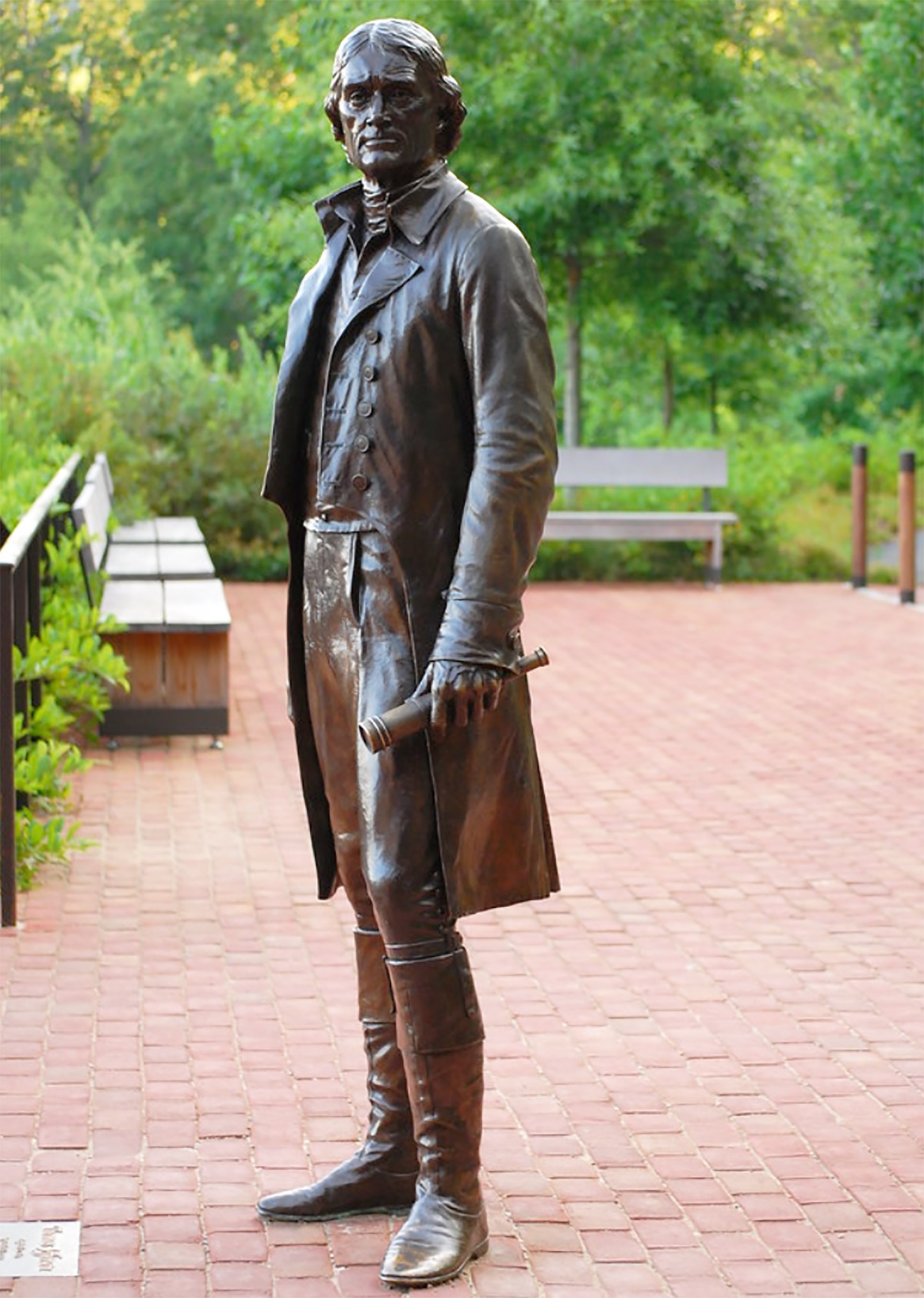 Bronze-patinated, full-length statue of Thomas Jefferson created in 2008 based on existing statues, portraits, and surviving clothes worn by Jefferson